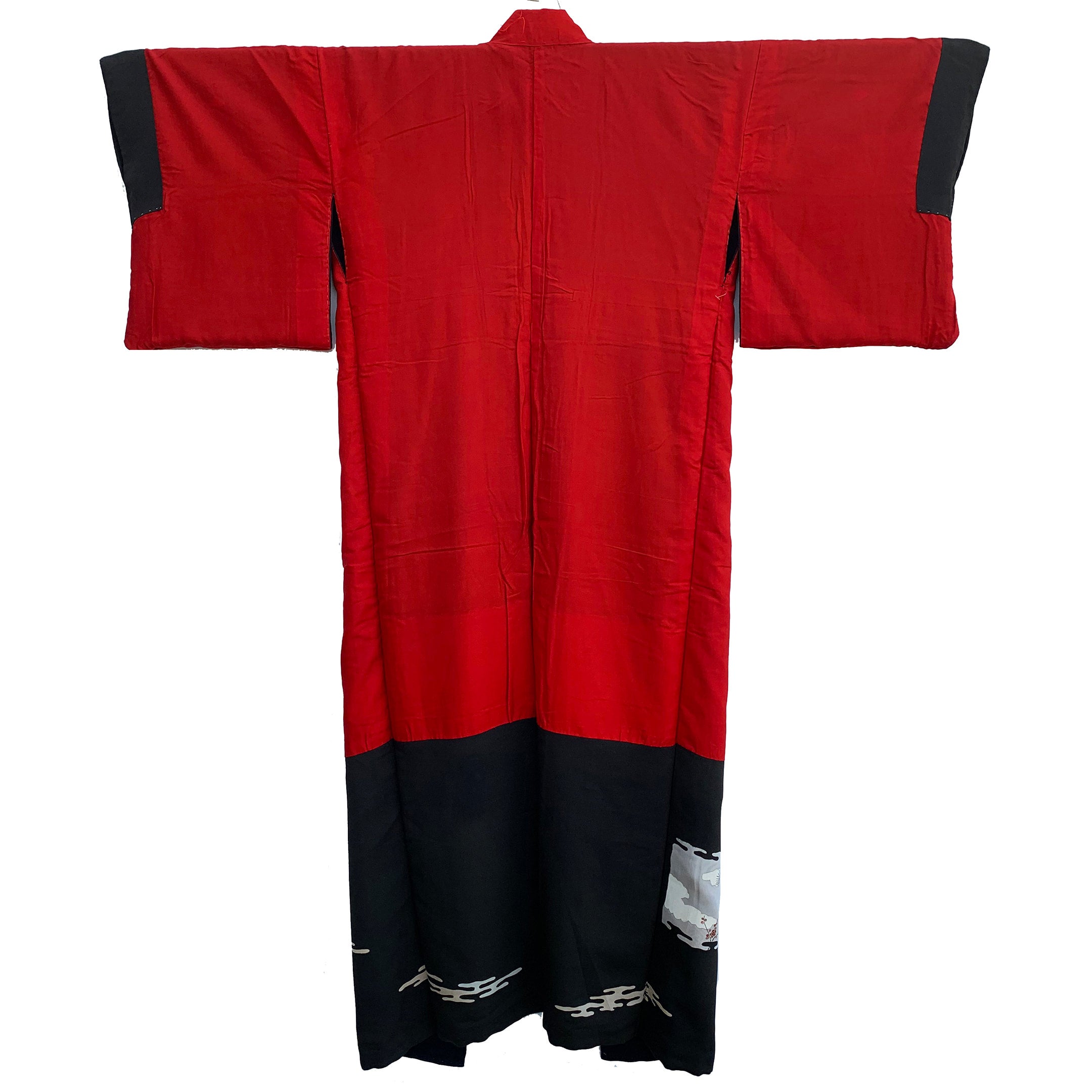 1920s Taisho era kurotomesode kimono with yuzen dyed bold wave