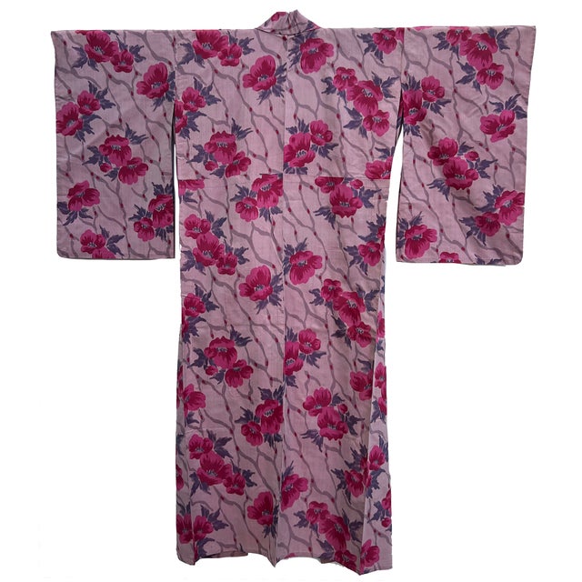 Signed high quality vintage Japanese silk Kimono ASANOHA pattern.