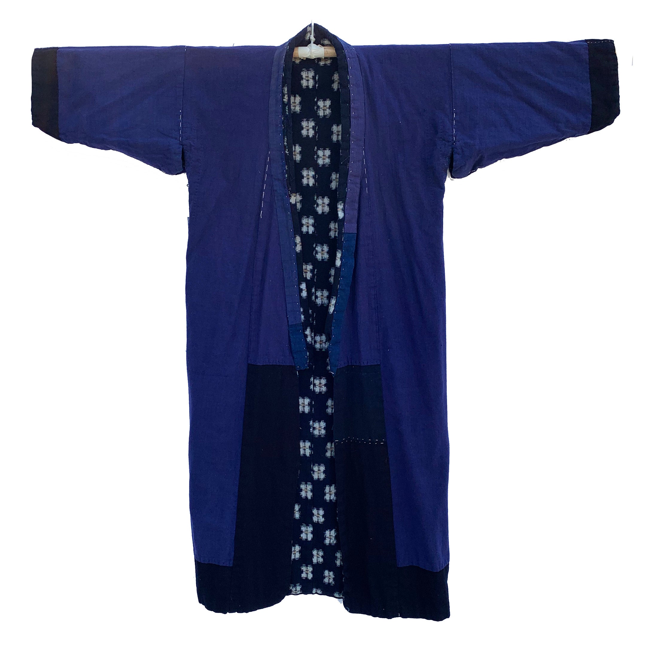 Vintage on sale indigo dyed cotton kasuri long sleeves noragi.